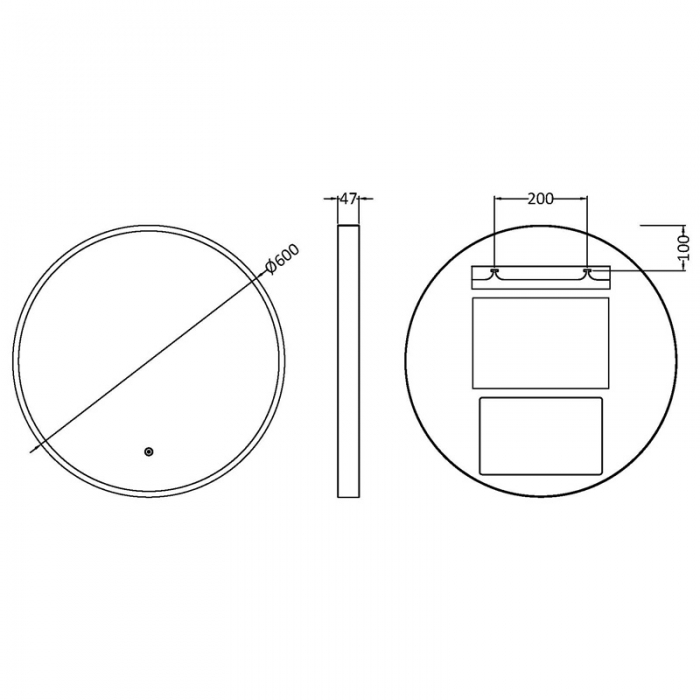 Nuie Mensa 600mm Round Black Framed LED Mirror CAD Drawing LQ741