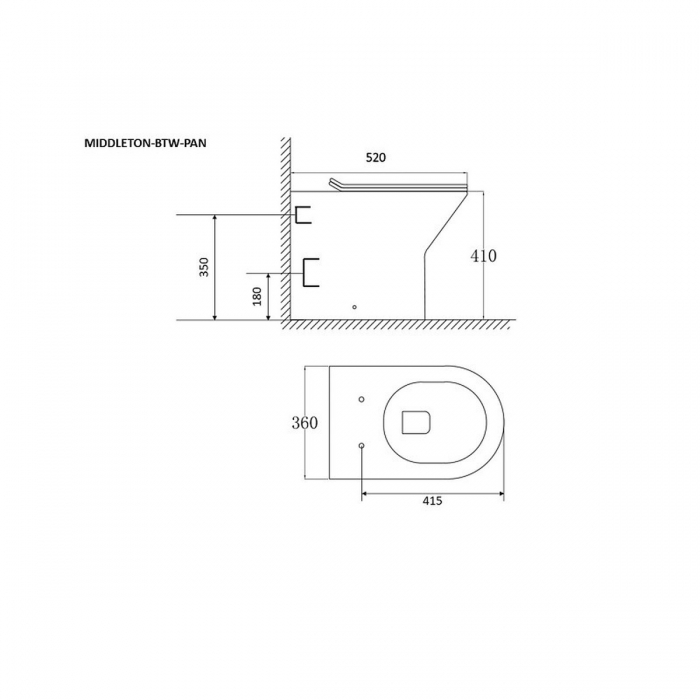 Scudo Middleton Rimless Back to Wall Toilet Pan and Slim Seat with Concealed Cistern BTW CAD Drawing - MIDDSEATCISTERN