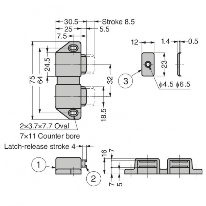 Sugatsune Double Magnetic Touch Latch - Brown