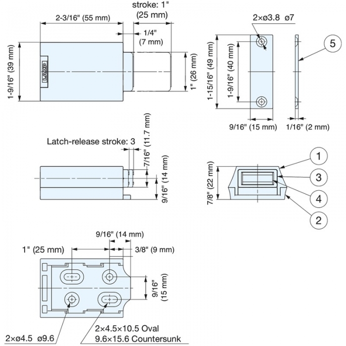 Sugatsune Magnetic Push to Open Touch Latch - Black CAD Drawing ML-ZN80-BL