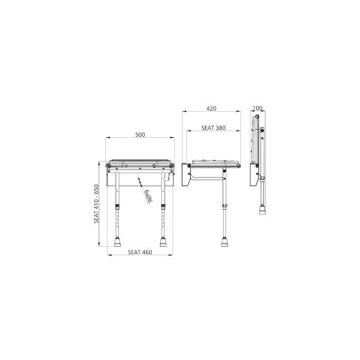 Wall Mounted Padded Shower Seat With Legs - NS.DSS3A