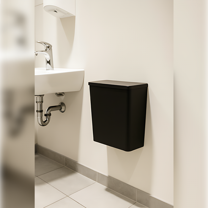 Smooth Matt Black Prestige 7lt Sanitary bin Lifestyle 
PRES-6150403-SMB