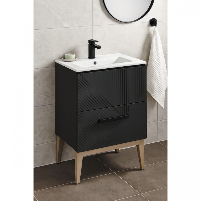 Prestige Featherstone Matt Graphite Grey 615mm Floor Standing 2 Drawer Basin Unit & Basin lifestyle - CNPW108498