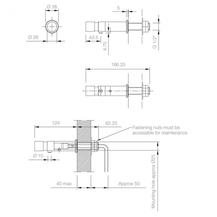 Satin Stainless Steel Panel Mounted Soap Dispenser CAD Drawing - WP194