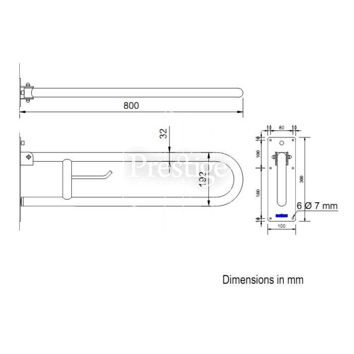 Drop Down Support Rail Polished Stainless Steel Prestige