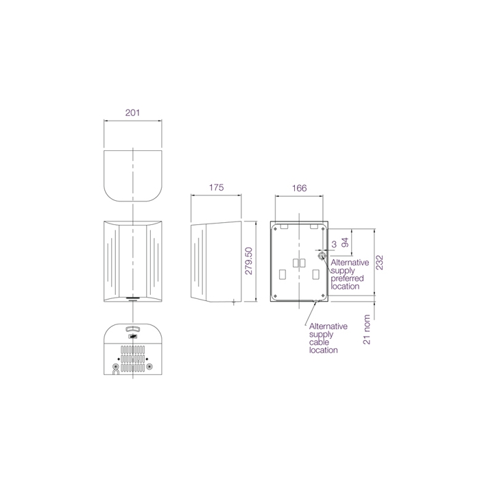 BC2001 Dolphin Velocity High Speed Hand Dryer Drawing