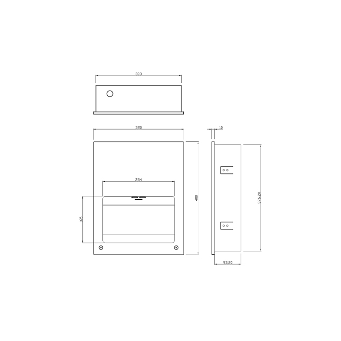 Dolphin Velocity Eco Slimline Recessed Hand Dryer BC27-2SCA Drawing