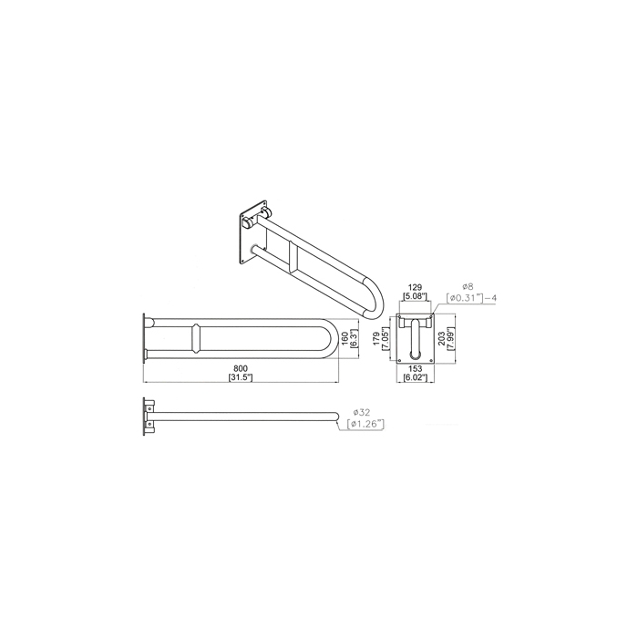 Dolphin Stainless Steel Hinged Support Rail CAD Drawing