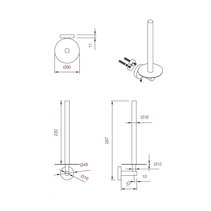 Dolphin Prestige Spare Toilet Roll Holder Satin CAD Drawing