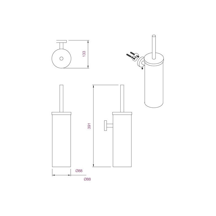 Prestige Wall Mounted Toilet Brush Set Satin CAD Drawing