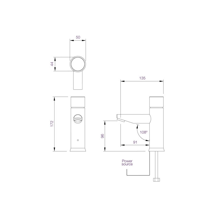 Dolphin Blue Electronic Taps DB100 - DB125 Drawing