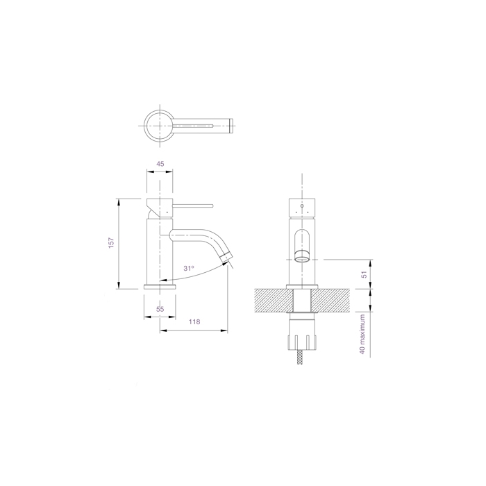 DB1650 Dolphin Stainless Steel Blue Monobloc Mixer Tap Drawing