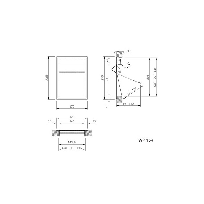 WP154-1 Dolphin Prestige Surface Mounted Bin Flap CAD Drawing 
