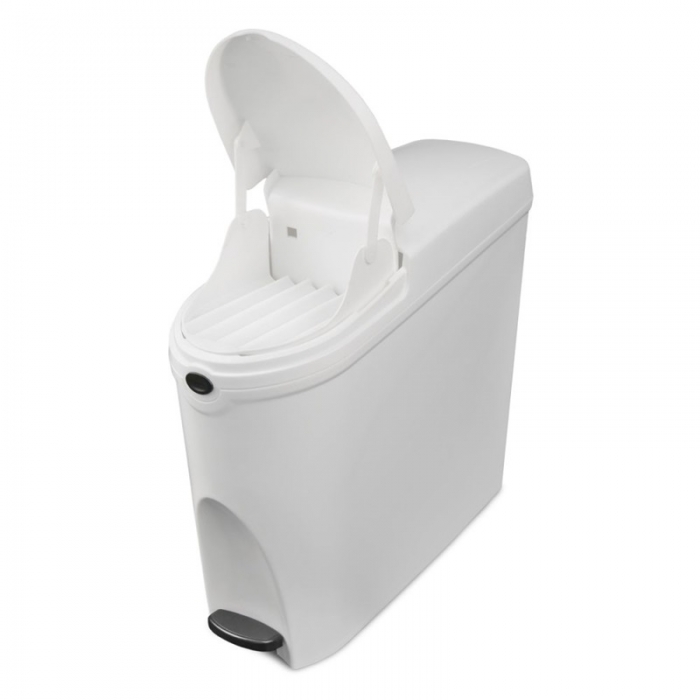 Prestige White Pedal Operated Feminine Hygiene Bin - 20L - Open Flap