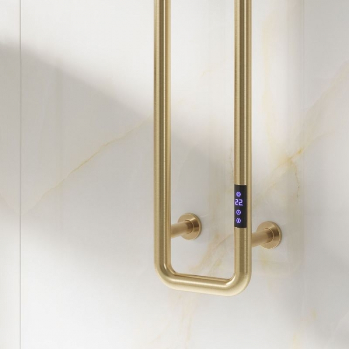 Prestige Pelmo Brushed Brass Stainless Steel Towel Rail 1500mm x 200mm LCD display - EPLOB