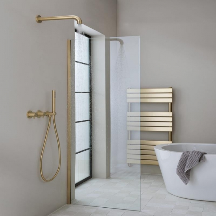 JTP Vos Brushed Brass Single Shower Head in situ with shower screen - 2377400BBR 
