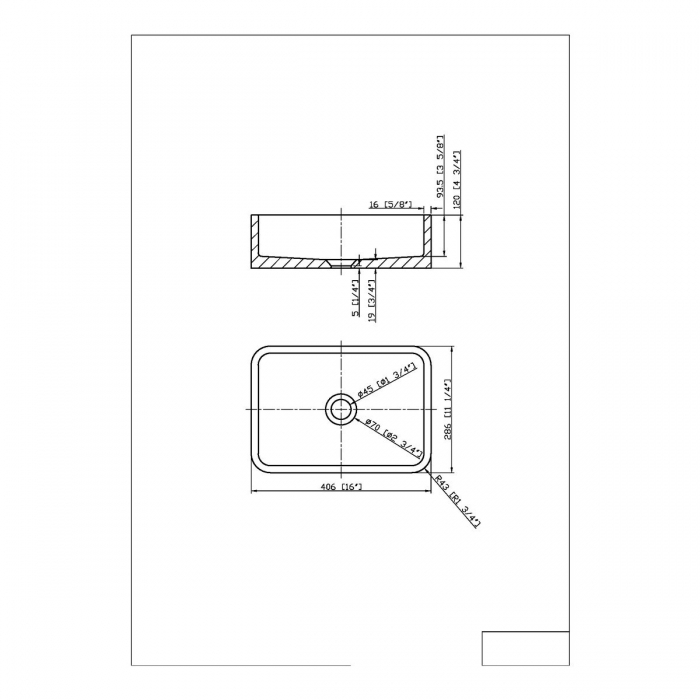 Scudo Rok Rectangle Sink Basin - White - ROK-REC-400X280-WTE - Cad Drawing