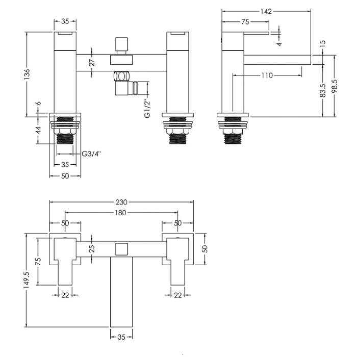 Nuie Sanford Deck Mounted With Shower CAD