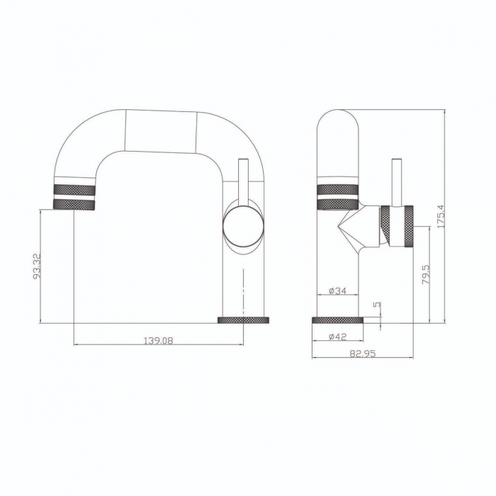 Scudo Core Brushed Bronze Side Lever Basin Mono CAD Drawing - NU-049