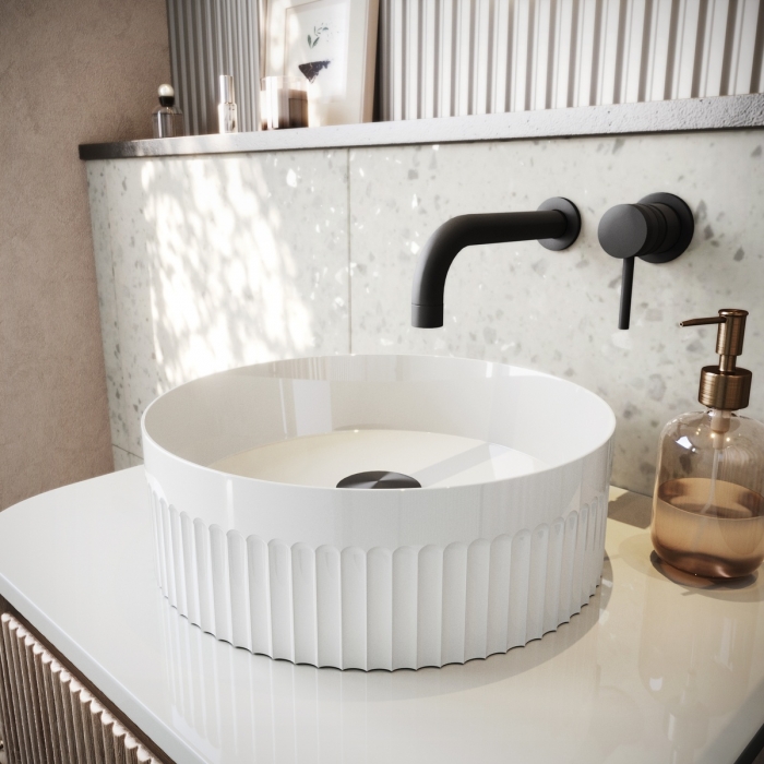 Scudo Fluted Round Countertop Basin Close view VESSEL008