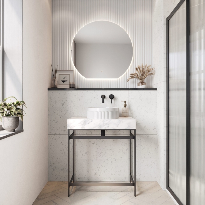 Scudo Fluted Round Countertop Basin Lifestyle VESSEL008