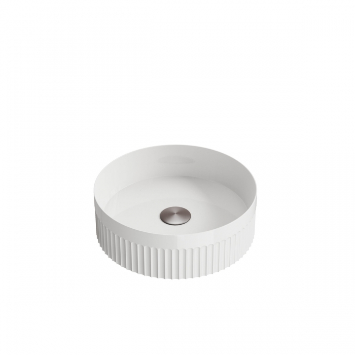 Scudo Fluted Round Countertop Basin White Background VESSEL008