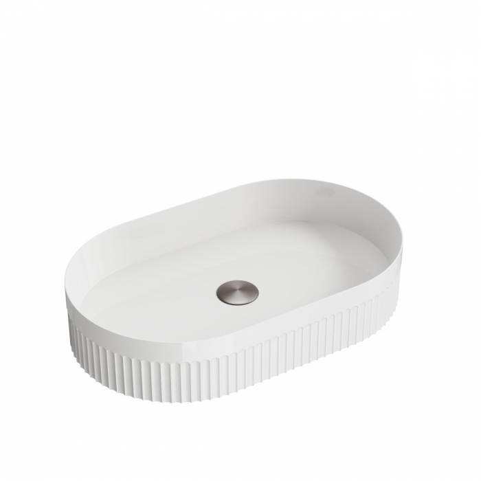 Scudo Fluted White Oval Countertop Basin White Background VESSEL007