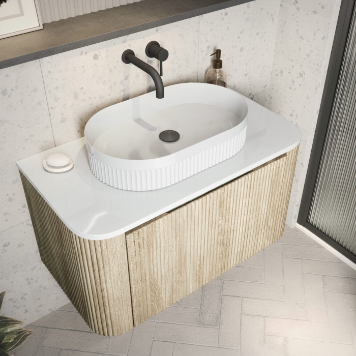 Scudo Fluted White Oval Countertop Basin VESSEL007