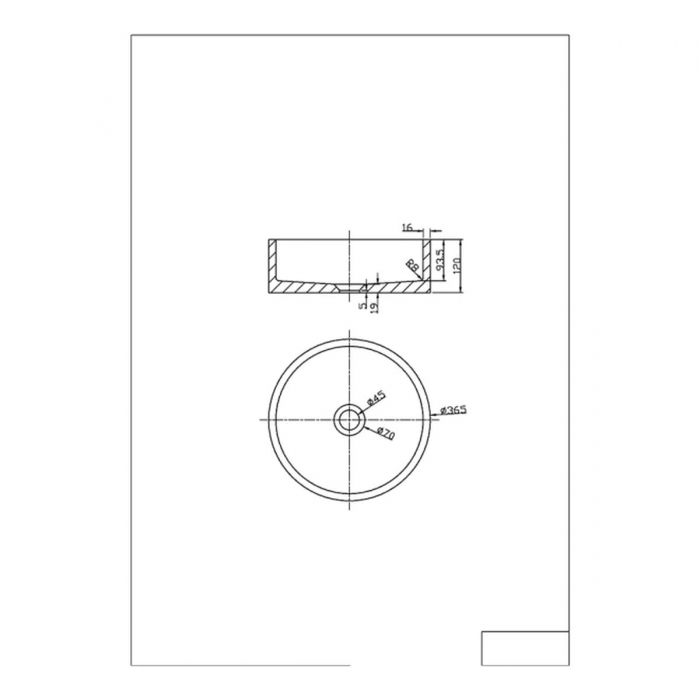Scudo Rok Round Sink Basin - Black - CAD DRAWING