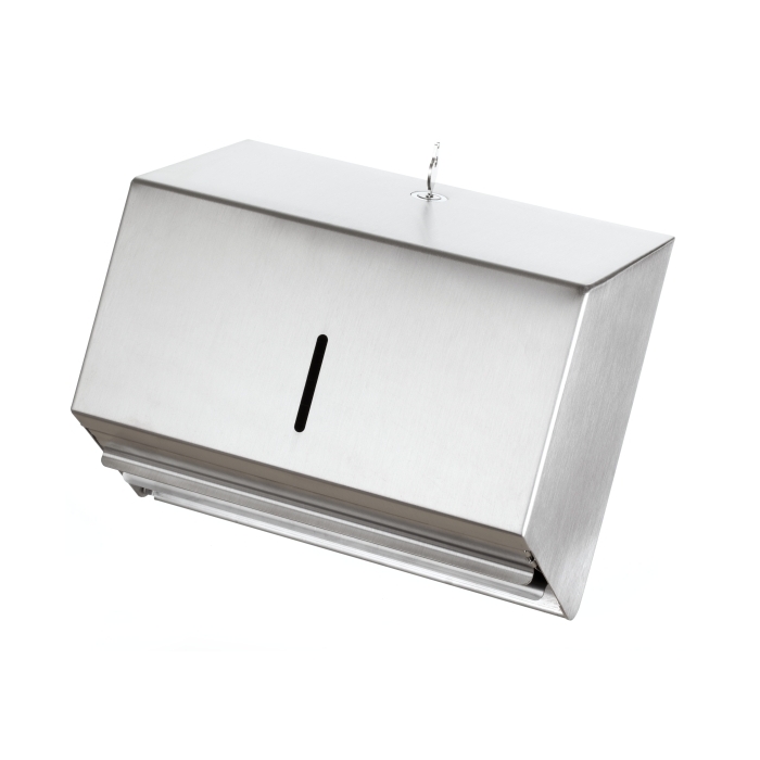 Prestige Plasma Stainless Steel Mini Paper Towel Dispenser side with key