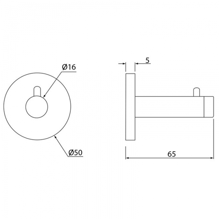 Coat Hook Door Stop Solid Stainless Steel 65mm CAD Drawing - T501