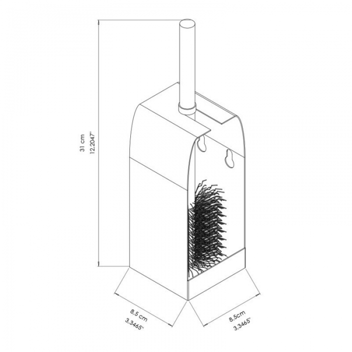 Prestige Ecoline Toilet Brush Set and Holder - Matt Black CAD Drawing on a white background - E-TBH/MBK