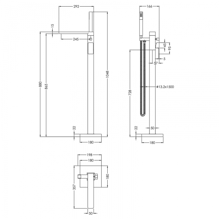 Nuie Windon Fresstanding Bath Shower Mixer CAD