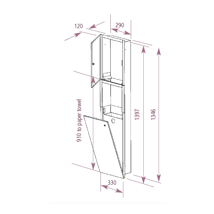 Prestige Recessed Paper Towel Dispenser and Waste Bin Combination Unit