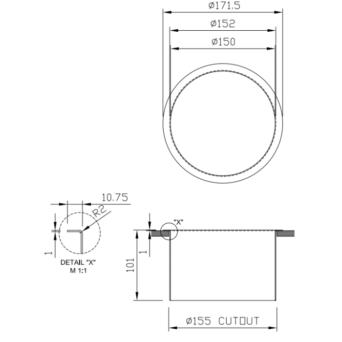 Bin Ring Surface Mounted Prestige 170 x 100