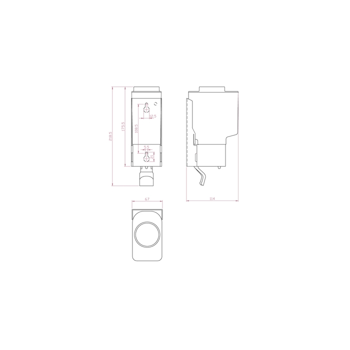 Dolphin Prestige Refillable Soap Dispenser for Mounting Behind Hinged Mirror CAD Drawing