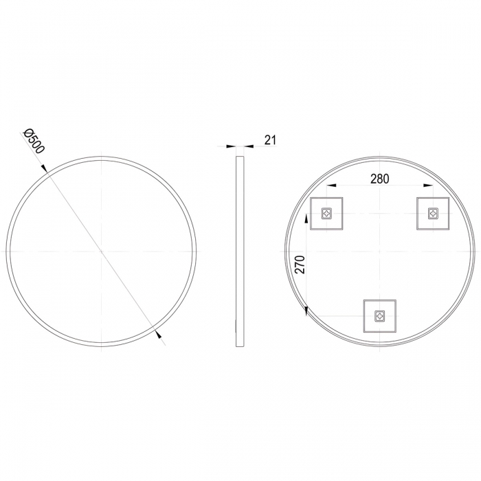 Yorvik Round Mirror - Brushed Brass 500mm Cad Drawing CNPW106259