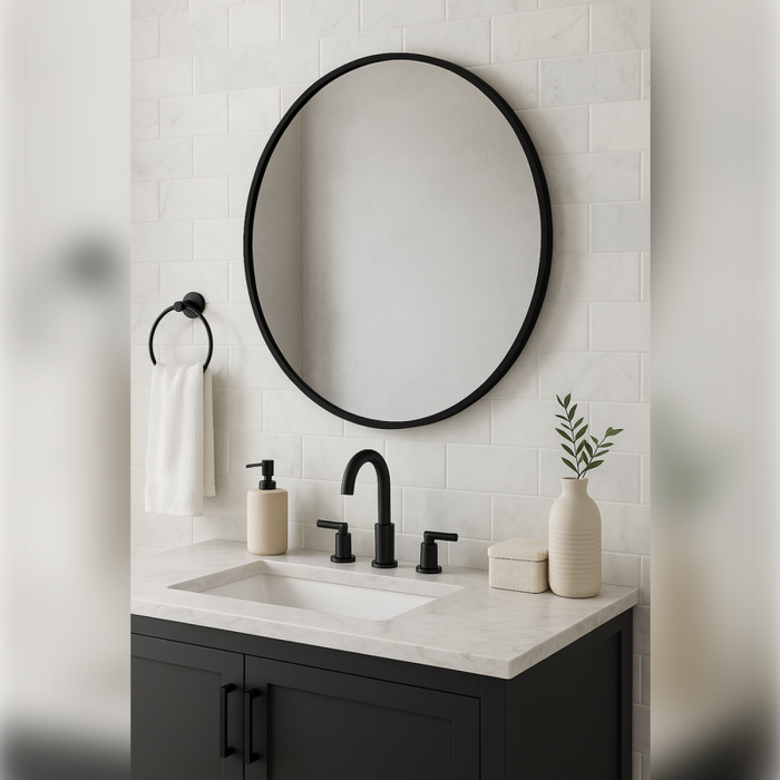 Yorvik 600mm Round Mirror - Matt Black CNPW106263 Lifestyle
